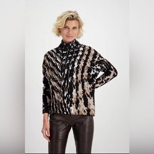 Elegant Monari Black, Brown and cream Women's Funnel Neck sweater